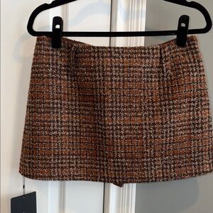 Astr Brown and Orange Plaid Mini Skirt